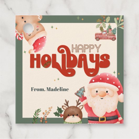 かわいいクリスマスキッズサンタホリデーパーティーの招待 フェイバータグ (正面)