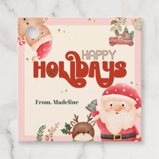 かわいいクリスマスキッズサンタホリデーパーティーの招待 フェイバータグ (正面)