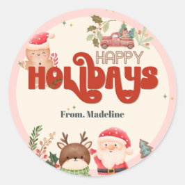 かわいいクリスマスキッズサンタホリデーパーティーの招待 ラウンドシール