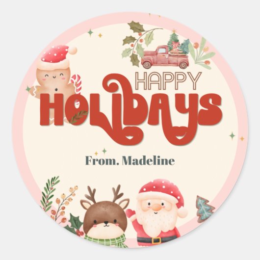 かわいいクリスマスキッズサンタホリデーパーティーの招待 ラウンドシール (正面)