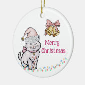 かわいいクリスマスキッテンとサンタ帽　カスタムネーム セラミックオーナメント (左)