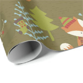 かわいいクリスマスキツネと緑の子供の休日 ラッピングペーパー (ロールコーナー)