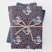 かわいいクリスマスキツネアールデコドットマンダラスカロプス ラッピングペーパーシート (インサイチュ)