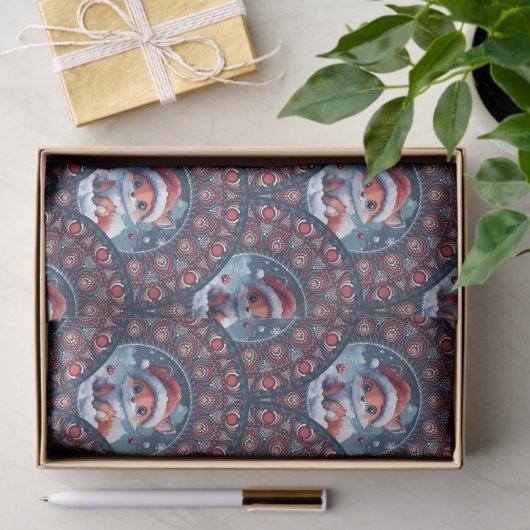 かわいいクリスマスキツネアールデコドットマンダラスカロプス 薄葉紙 (ギフト)