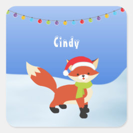 かわいいクリスマスキツネオンスノー スクエアシール