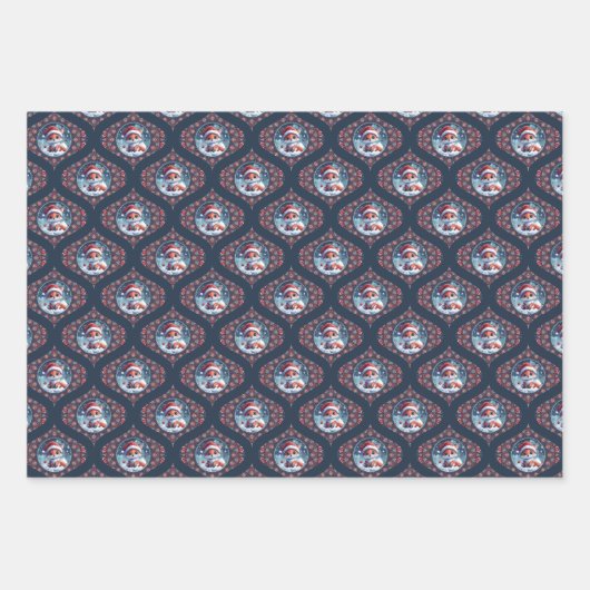 かわいいクリスマスキツネドットマンダラオジーダマスク ラッピングペーパーシート (正面3)