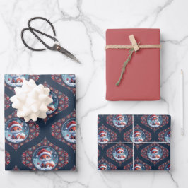 かわいいクリスマスキツネドットマンダラオジーダマスク ラッピングペーパーシート