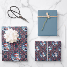 かわいいクリスマスキツネドットマンダラダイヤモンドタイル ラッピングペーパーシート