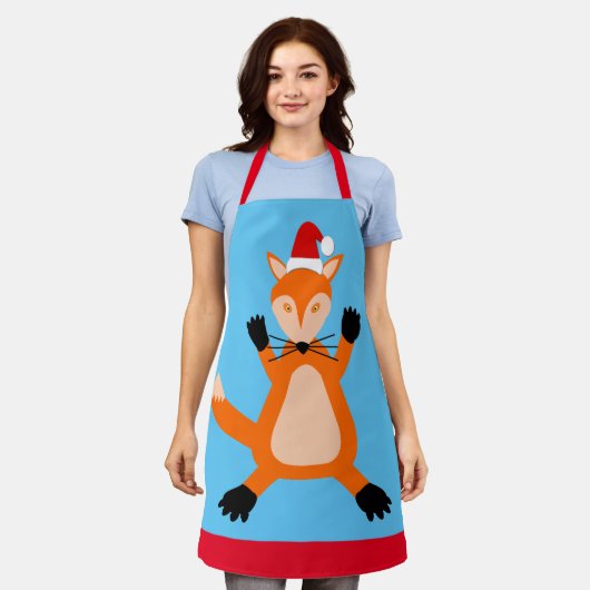 かわいいクリスマスキツネ エプロン (着用した状態)