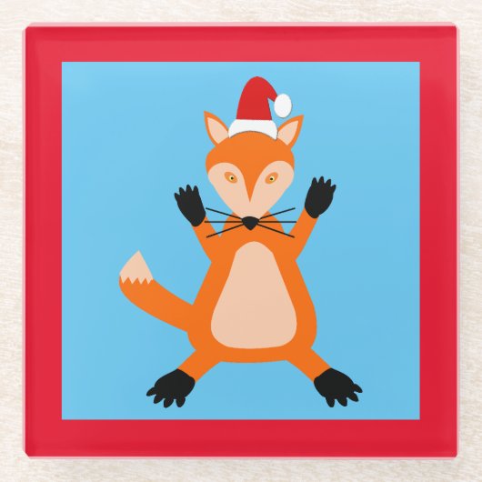 かわいいクリスマスキツネ ガラスコースター (正面)