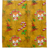 かわいいクリスマスキツネ シャワーカーテン (正面)