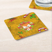 かわいいクリスマスキツネ スクエアペーパーコースター (アングル)