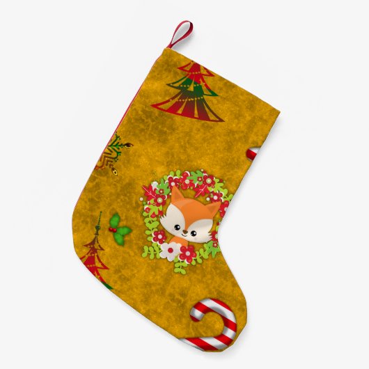 かわいいクリスマスキツネ スモールクリスマスストッキング (正面 (吊り時))