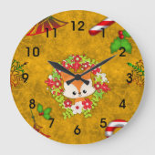 かわいいクリスマスキツネ ラージ壁時計 (正面)
