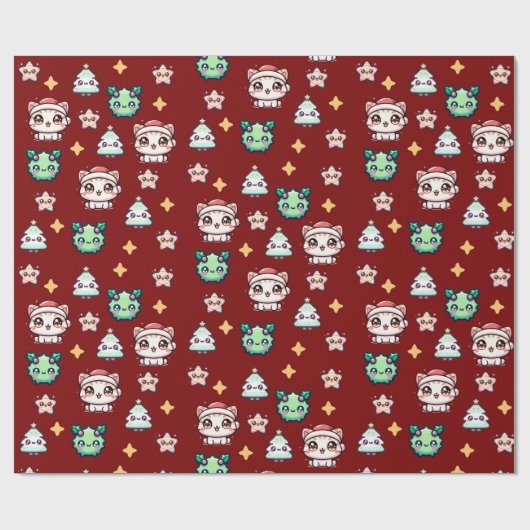 かわいいクリスマスキャッツ&スターラッピング紙 ラッピングペーパー (フラット)