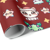 かわいいクリスマスキャッツ&スターラッピング紙 ラッピングペーパー (ロールコーナー)