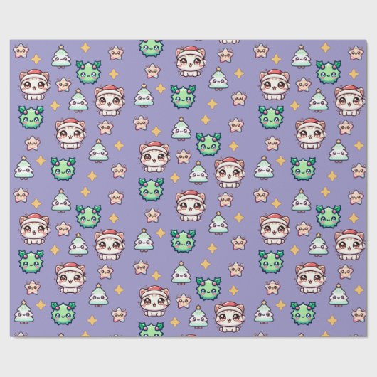 かわいいクリスマスキャッツ&スターラッピング紙 ラッピングペーパー (フラット)