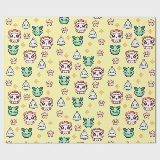 かわいいクリスマスキャッツ&スターラッピング紙 ラッピングペーパー (フラット)