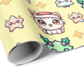 かわいいクリスマスキャッツ&スターラッピング紙 ラッピングペーパー (ロールコーナー)