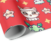 かわいいクリスマスキャッツ&スターラッピング紙 ラッピングペーパー (ロールコーナー)