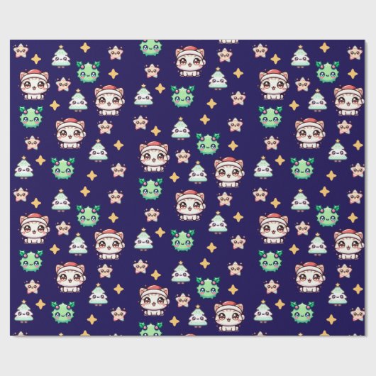 かわいいクリスマスキャッツ&スターラッピング紙 ラッピングペーパー (フラット)