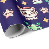 かわいいクリスマスキャッツ&スターラッピング紙 ラッピングペーパー (ロールコーナー)