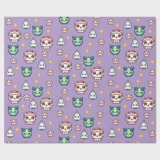 かわいいクリスマスキャッツ&スターラッピング紙 ラッピングペーパー (フラット)