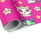 かわいいクリスマスキャッツ&スターラッピング紙 ラッピングペーパー (ロールコーナー)