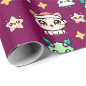 かわいいクリスマスキャッツ&スターラッピング紙 ラッピングペーパー (ロールコーナー)