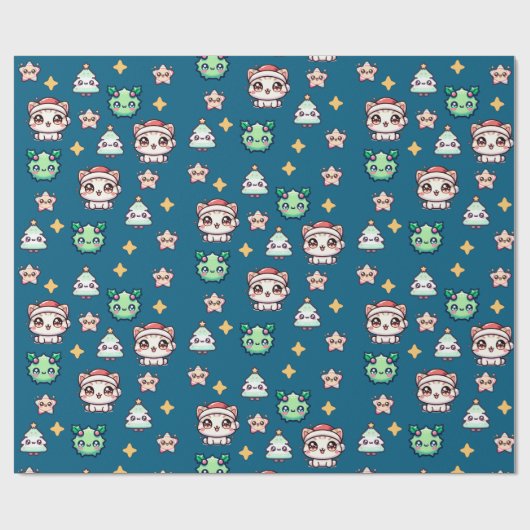かわいいクリスマスキャッツ&スターラッピング紙 ラッピングペーパー (フラット)