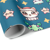 かわいいクリスマスキャッツ&スターラッピング紙 ラッピングペーパー (ロールコーナー)