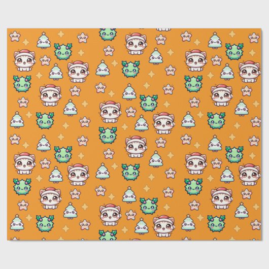 かわいいクリスマスキャッツ&スターラッピング紙 ラッピングペーパー (フラット)