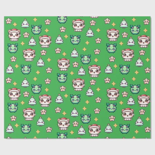 かわいいクリスマスキャッツ&スターラッピング紙 ラッピングペーパー (フラット)