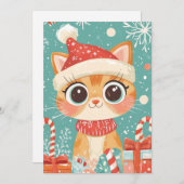 かわいいクリスマスキャットキャンディーケンジギフトカスタム文字 シーズンカード (正面/裏面)