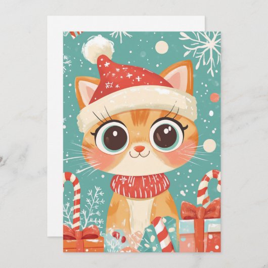 かわいいクリスマスキャットキャンディーケンジギフトカスタム文字 シーズンカード (正面/裏面)