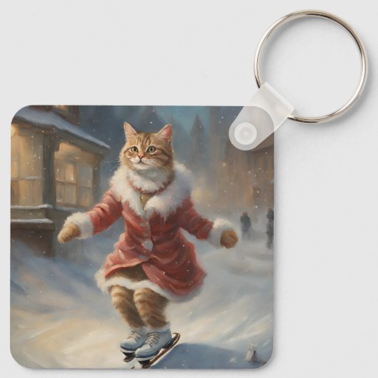 かわいいクリスマスキャットスケートで滑る キーホルダー (裏面)
