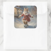 かわいいクリスマスキャットスケートで滑る スクエアシール (バッグ)