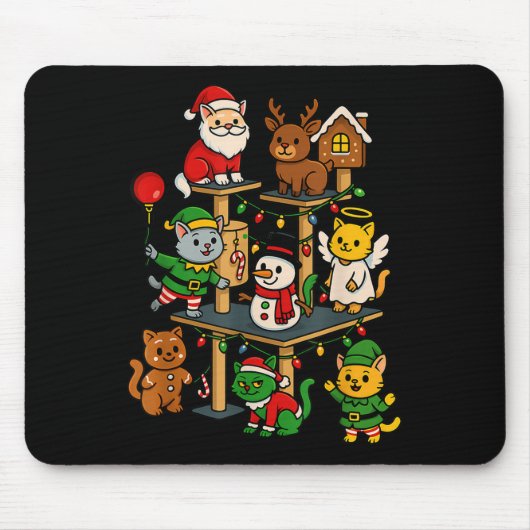 かわいいクリスマスキャットツリーフェスティブホリデーデザインキット マウスパッド (正面)