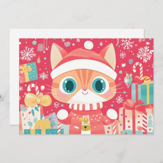かわいいクリスマスキャットフェスティバルギフトスノーフレーク シーズンカード (正面/裏面)