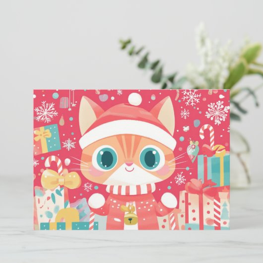 かわいいクリスマスキャットフェスティバルギフトスノーフレーク シーズンカード (スタンド正面)