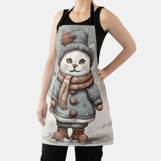 かわいいクリスマスキャット雪だるまウォーターお洒落カラー エプロン (インサイチュ)
