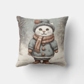 かわいいクリスマスキャット雪だるまウォーターお洒落カラー クッション (裏面)