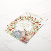 かわいいクリスマスキャット&ドッグホリーリース金ゴールド 箔シーズンカード (回転した状態)