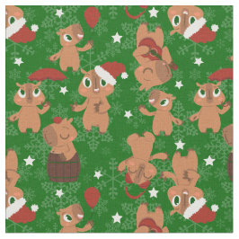 かわいいクリスマスキャピバラサンタスノーフレーク ファブリック