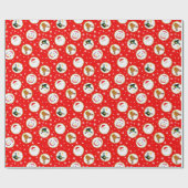 かわいいクリスマスキャラクターの模様(赤) ラッピングペーパー (フラット)