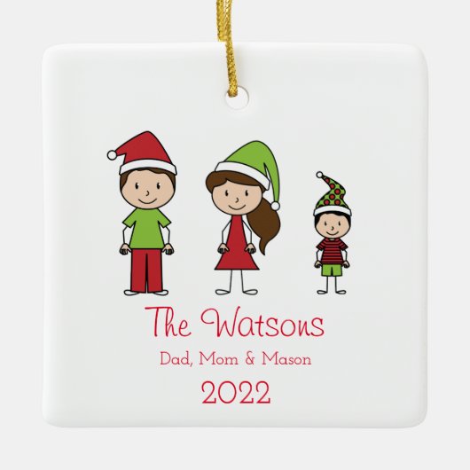 かわいいクリスマスキャラクターファミリー3 セラミックオーナメント (正面)