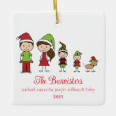 かわいいクリスマスキャラクター家族とペット セラミックオーナメント (正面)