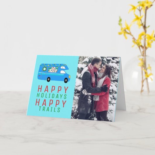 かわいいクリスマスキャンパーRVカスタムフォトホリデーカード カード (黄色い花)