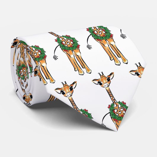 かわいいクリスマスキリンのホリーレッドリース ネクタイ (ロール)