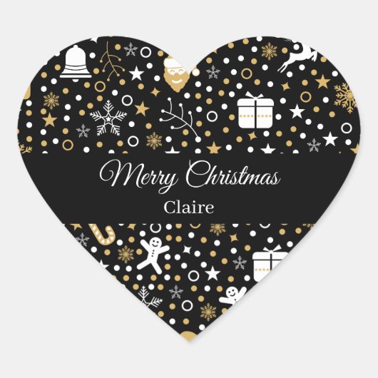 かわいいクリスマスギフト ブラック ゴールド ドット スクリプト ハートシール (正面)